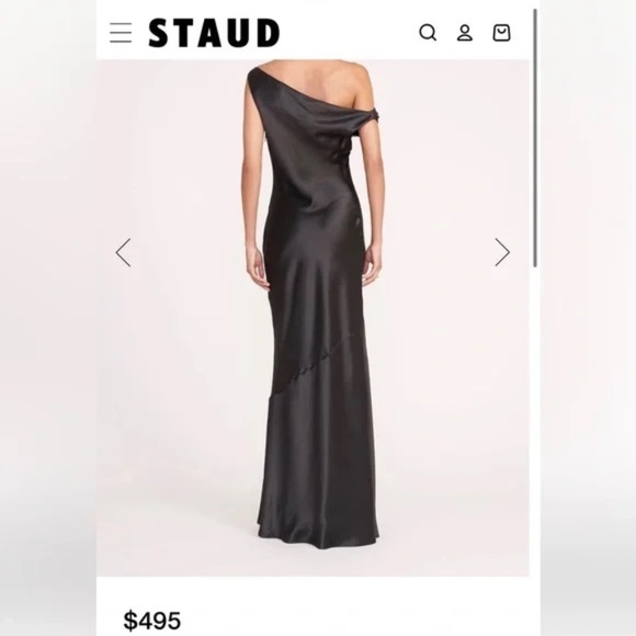 NWT STAUD Black Off-the-Shoulder Satin Ashanti Maxi Dress - Picture 3 of 7